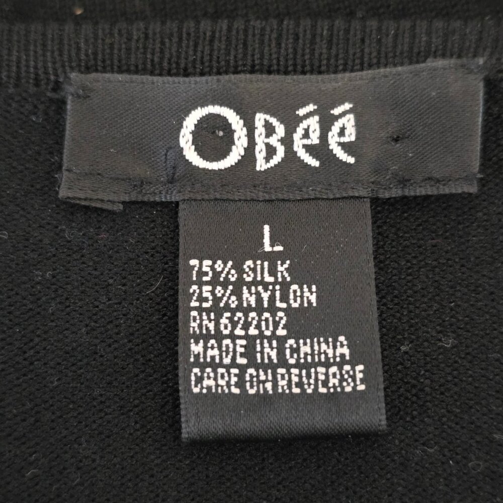 WOMENS OBEE BLACK CARDIGAN WITH FLORAL EMBROIDERY HOOK AND EYE CLOSURE SIZE L - Picture 3 of 7